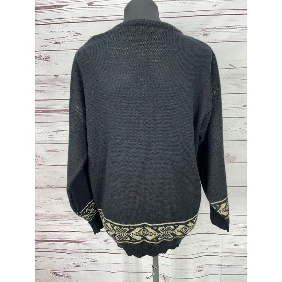 Vintage Adele 80's Cosey Black Acrylic and Gold Lurex‎ Brocade Design Sweater - Picture 2 of 10